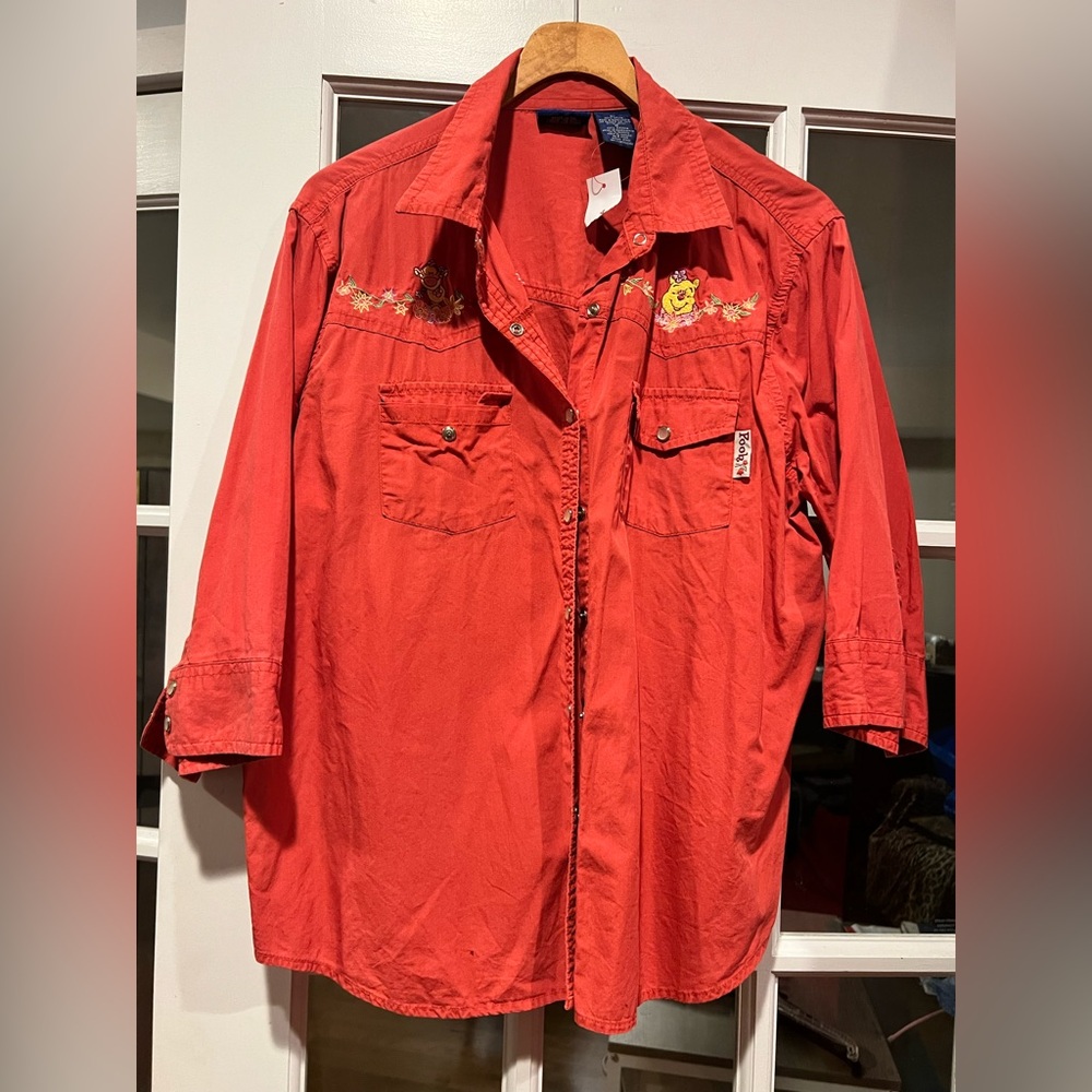Disney Pooh Coral-Red Cotton Shirt with Embroidered Label